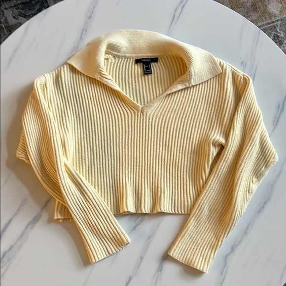 Cream Ribbed Cropped Sweater - Picture 1 of 3